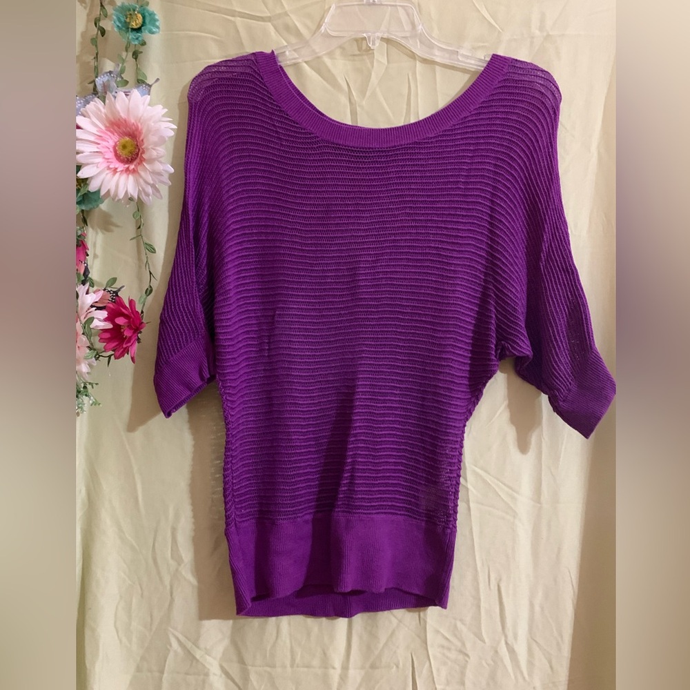 Takeout Purple Crew Neck Sweater with Ribbed Texture